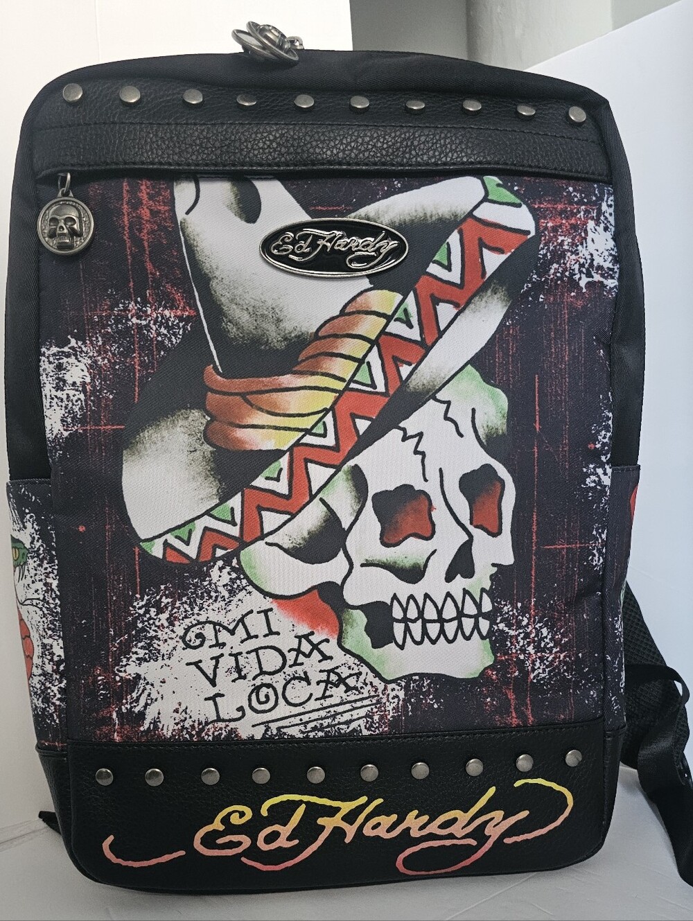 NWT! Ed Hardy Large Backpack -Mi Vida Loca-Tattoo Print-Laptop Pocket, Padded